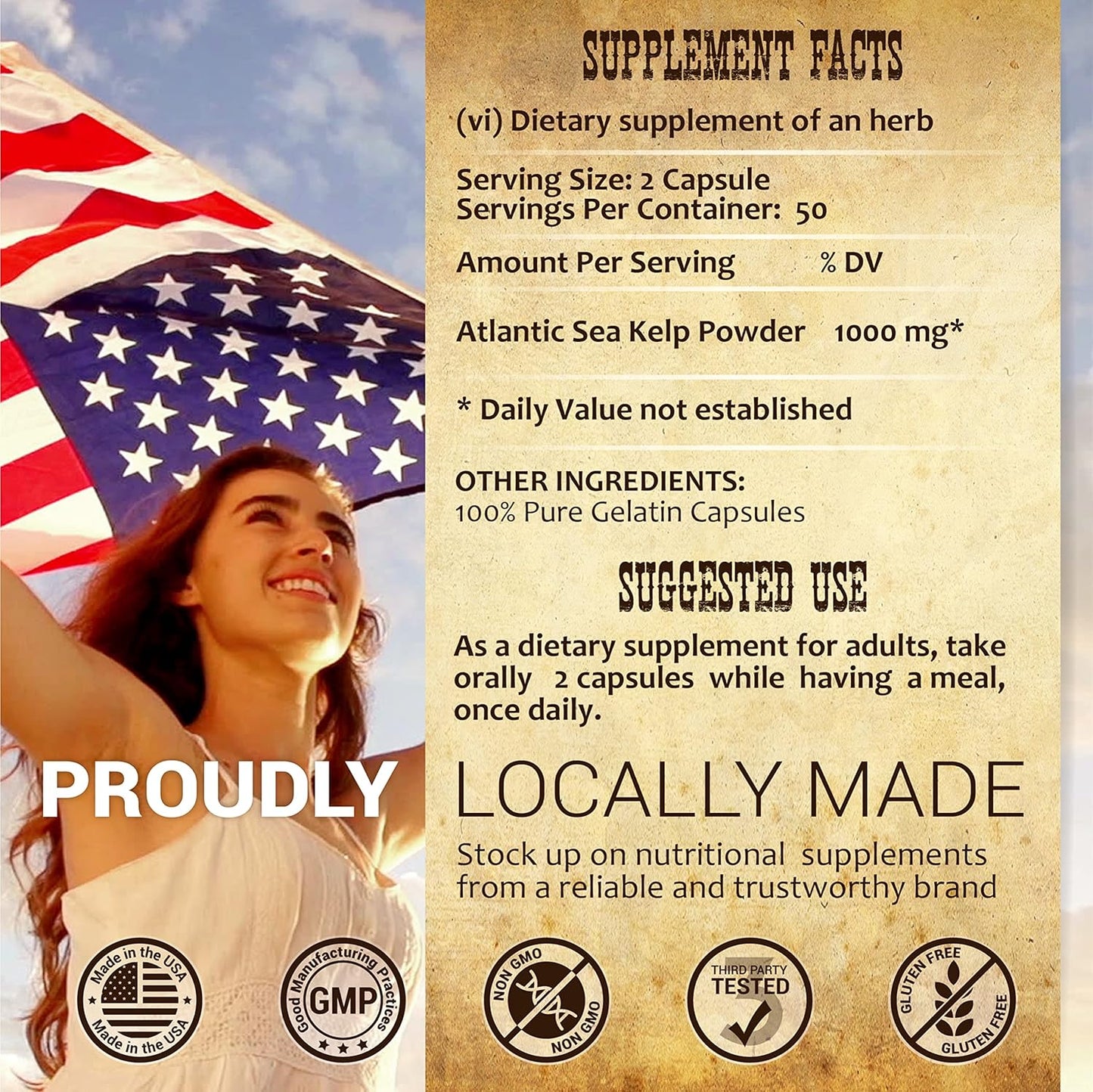 Sea Kelp Capsules - Natural Iodine Extract for Thyroid and Bone Health - Supports Energy Levels - Gluten Free