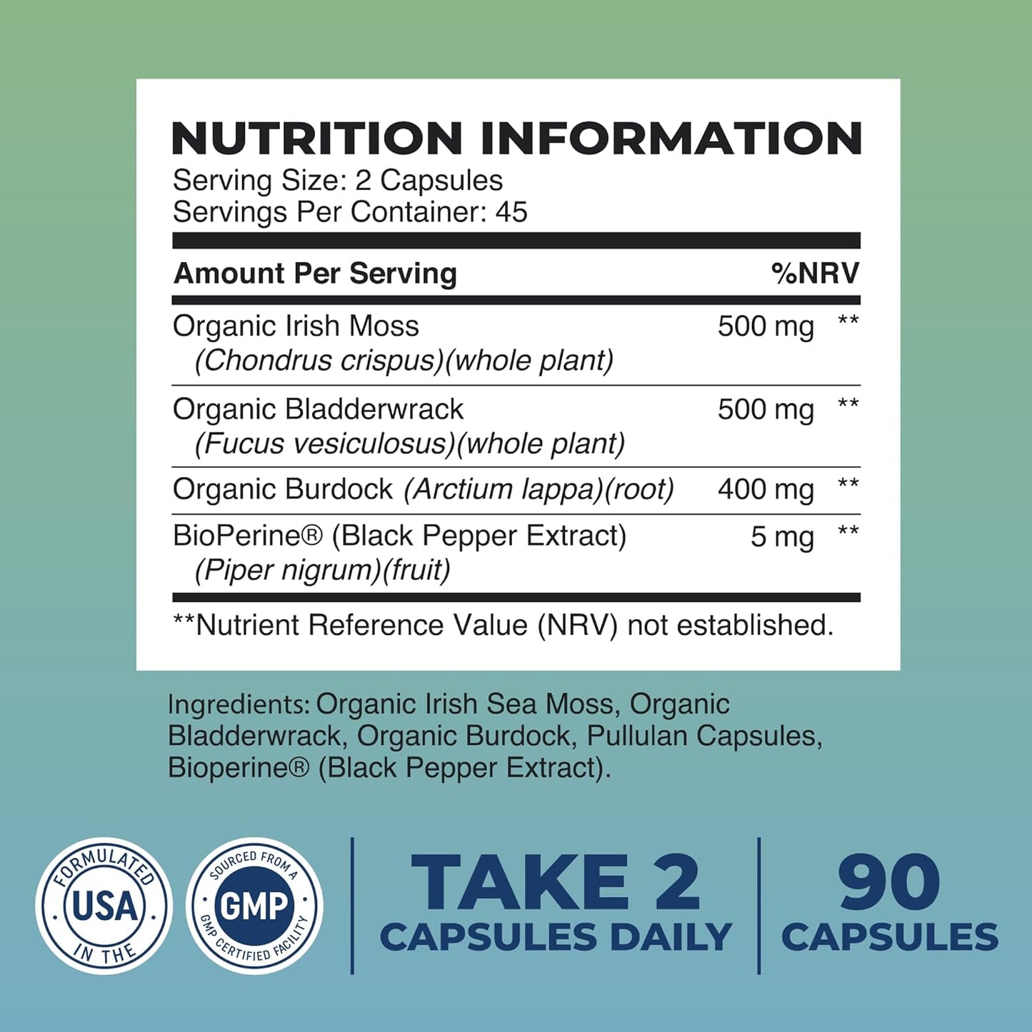 Sea Moss and Green Tea Weight Loss Pills with Bladderwrack, Burdock Root, and Green Coffee - Metabolism Booster, Thyroid Support, Appetite Suppressant, Immune Support - 90 & 120 Capsules