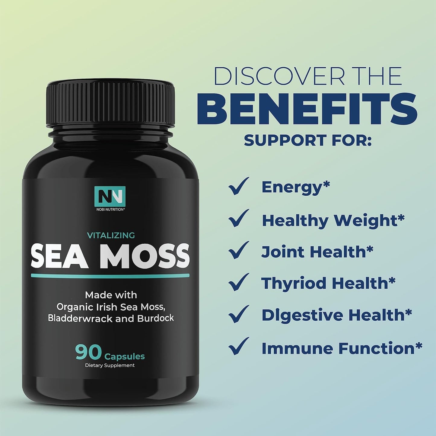 Sea Moss and Green Tea Weight Loss Pills with Bladderwrack, Burdock Root, and Green Coffee - Metabolism Booster, Thyroid Support, Appetite Suppressant, Immune Support - 90 & 120 Capsules