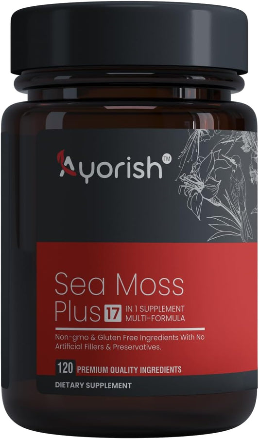 Sea Moss Capsules with Black Seed Oil, Ashwagandha, Bladderwrack, Burdock, Vitamin C & D3, Elderberry, Manuka, Dandelion, Yellow Dock, Chlorophyll, ACV, Moringa, and Ginger - 120 Count