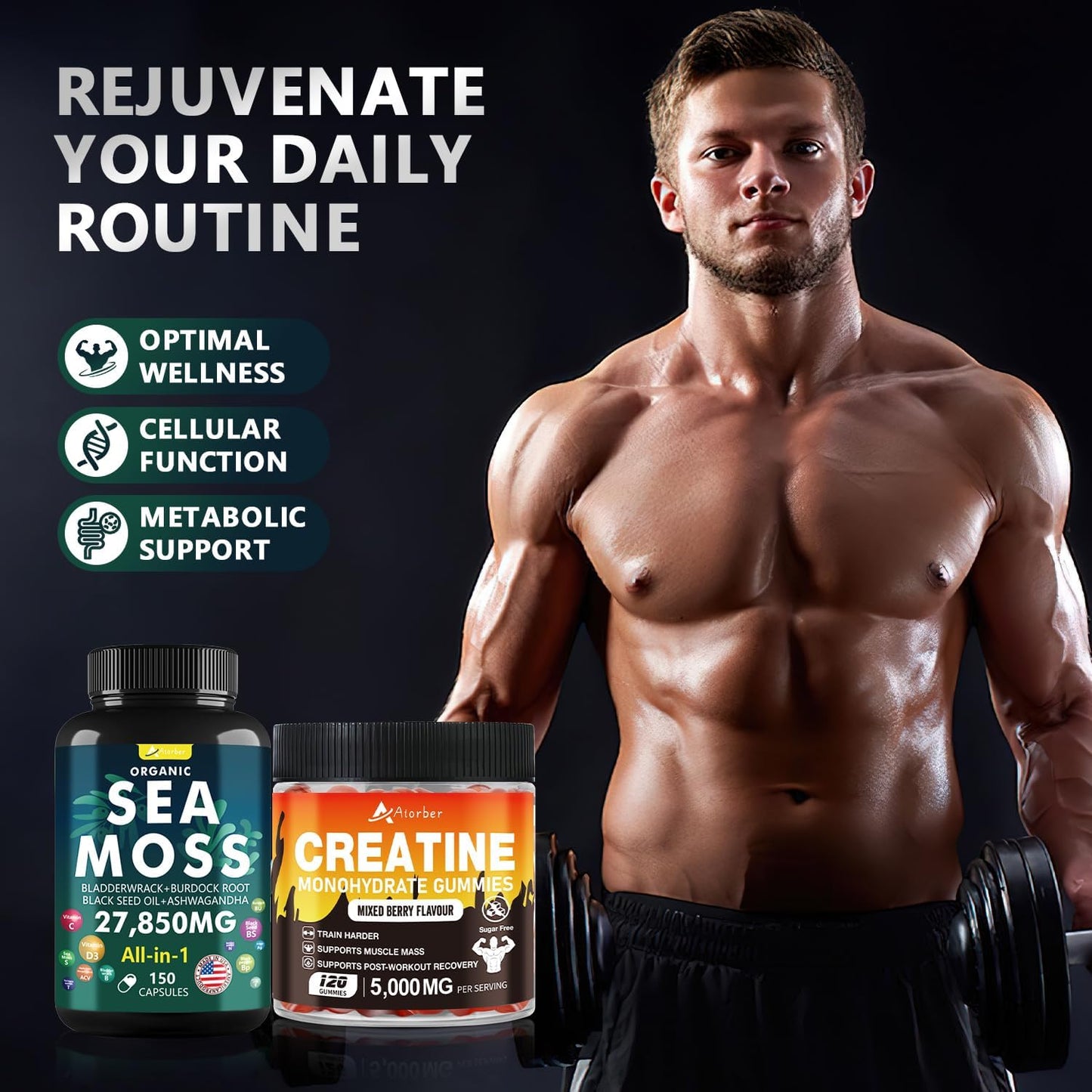 Sea Moss Capsules with Creatine Monohydrate Gummies Bundle - 150 Capsules & 120 Capsules