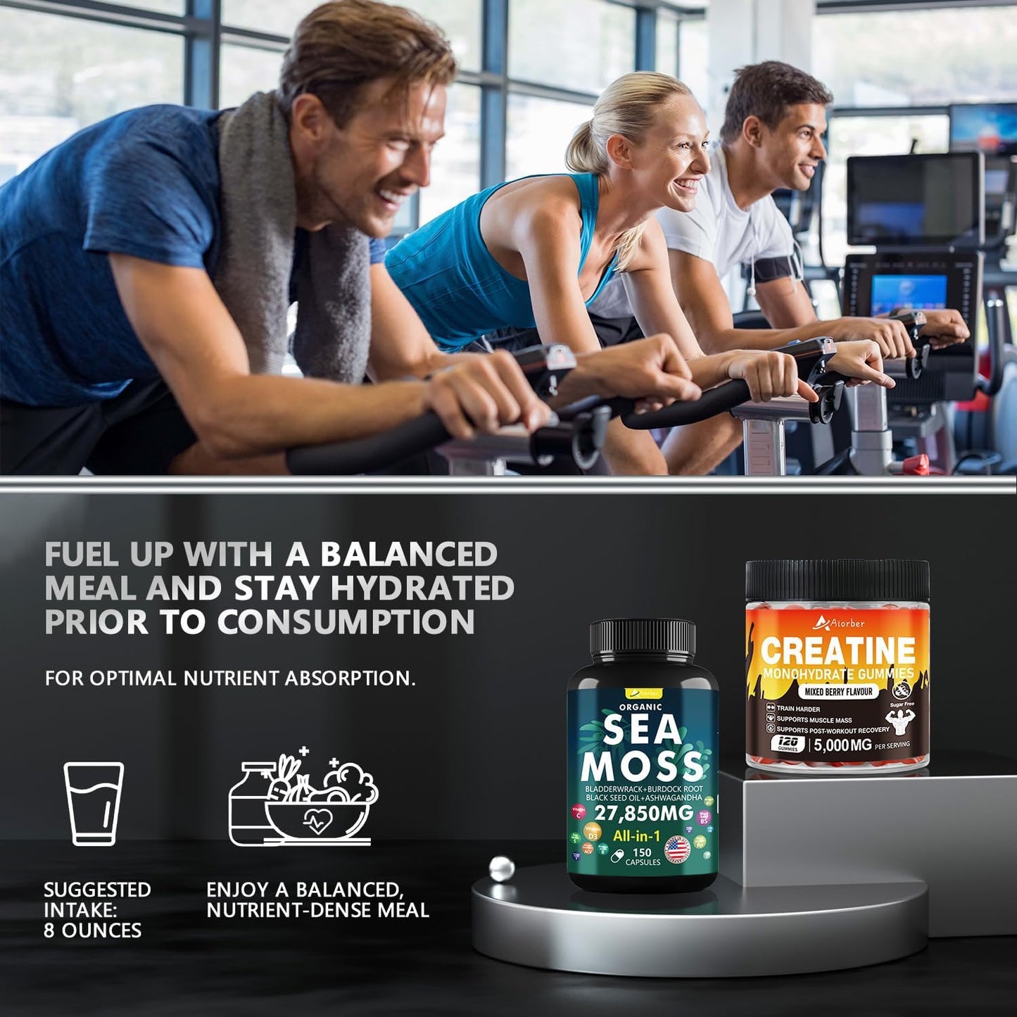 Sea Moss Capsules with Creatine Monohydrate Gummies Bundle - 150 Capsules & 120 Capsules