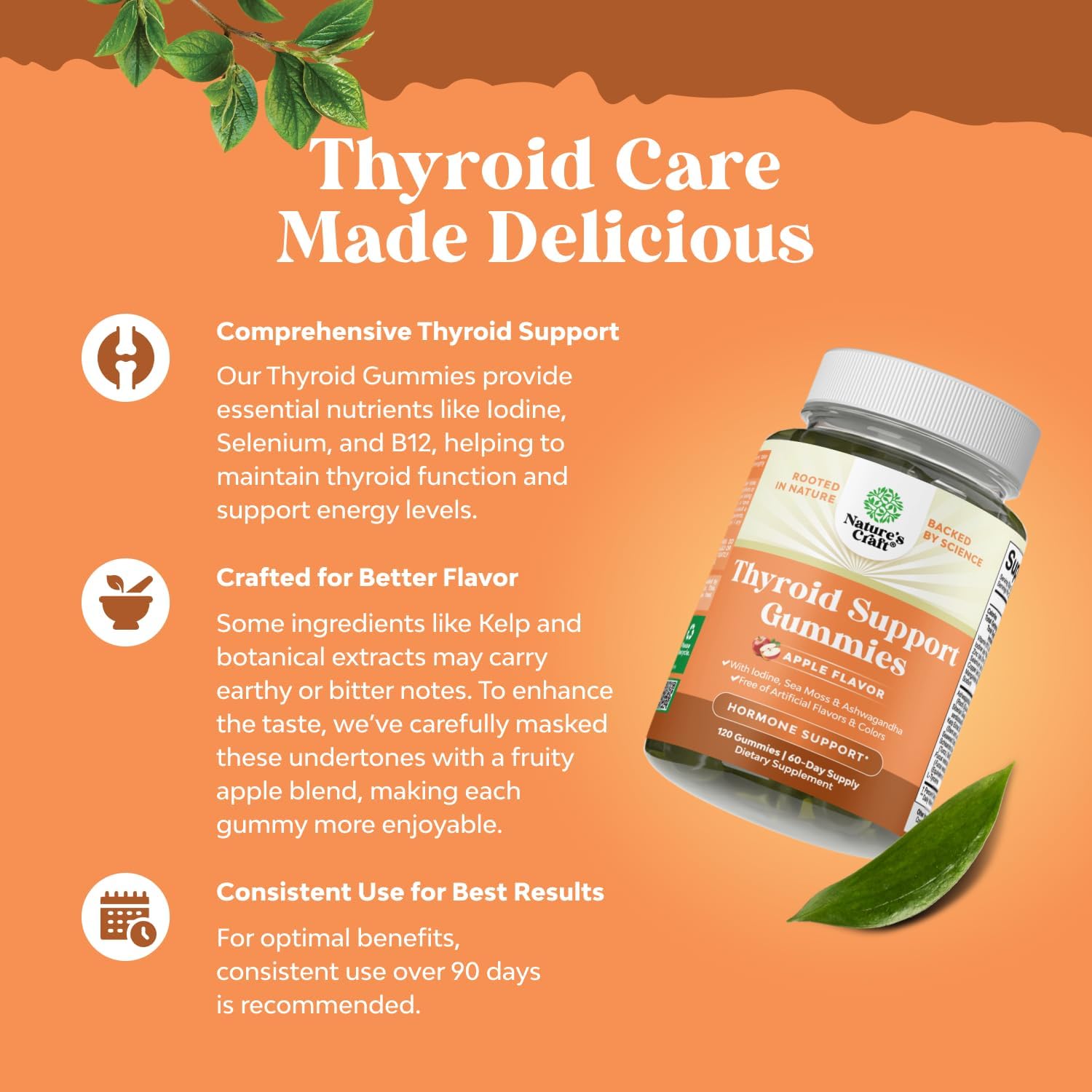 Sea Moss Thyroid Support Gummies - Vegan Formula with Iodine & Selenium - Men and Women Comprehensive Thyroid Support - Gelatin-Free & Non-GMO - 120 Gummies