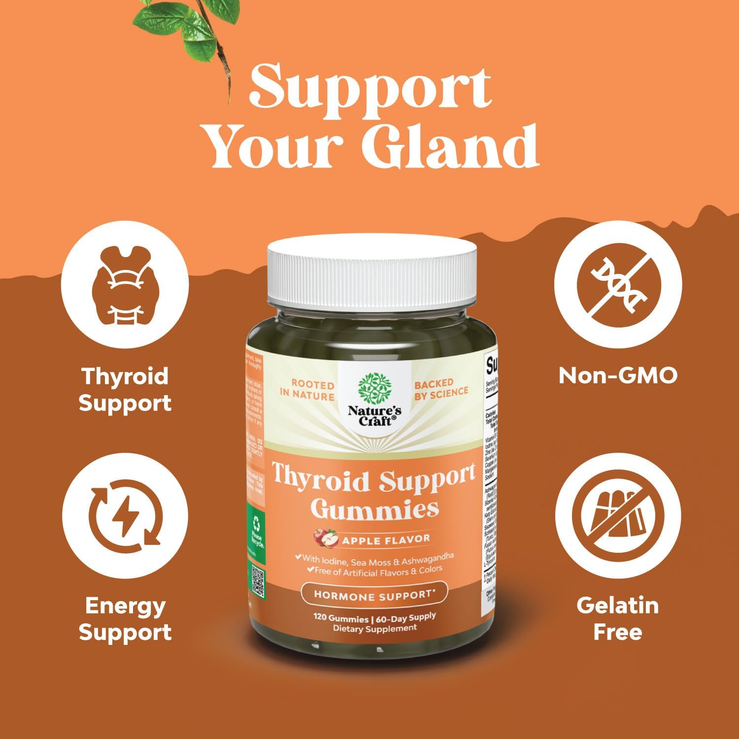 Sea Moss Thyroid Support Gummies - Vegan Formula with Iodine & Selenium - Men and Women Comprehensive Thyroid Support - Gelatin-Free & Non-GMO - 120 Gummies