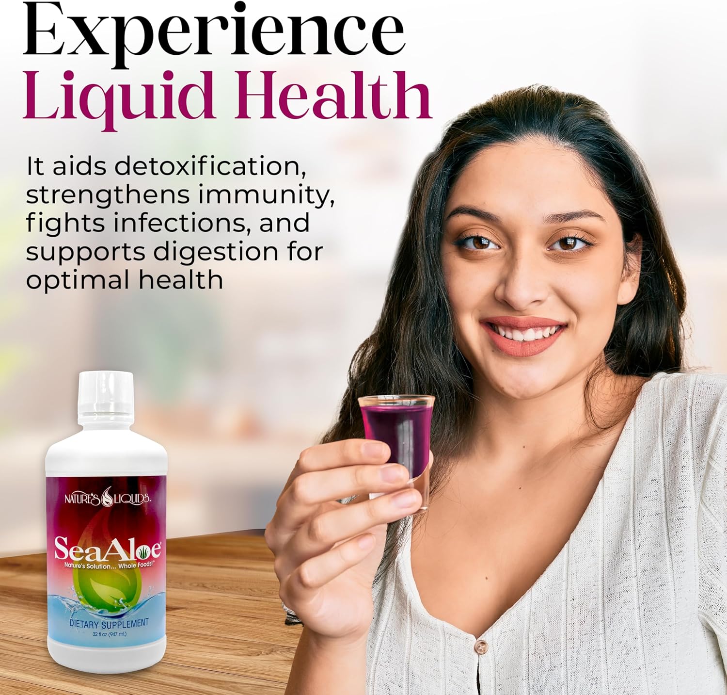 SeaAloe Liquid Whole Food Multivitamin & Mineral Supplement, 32 Oz Bottle - Aloe Vera, Sea Vegetables, Pau D’ Arco - Digestion, Immune Support, Thyroid Function - Nature’s Liquids