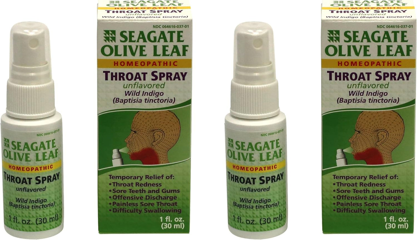Seagate Homeopathic Olive Leaf Throat Spray - 1oz Unflavored (2 Pack)