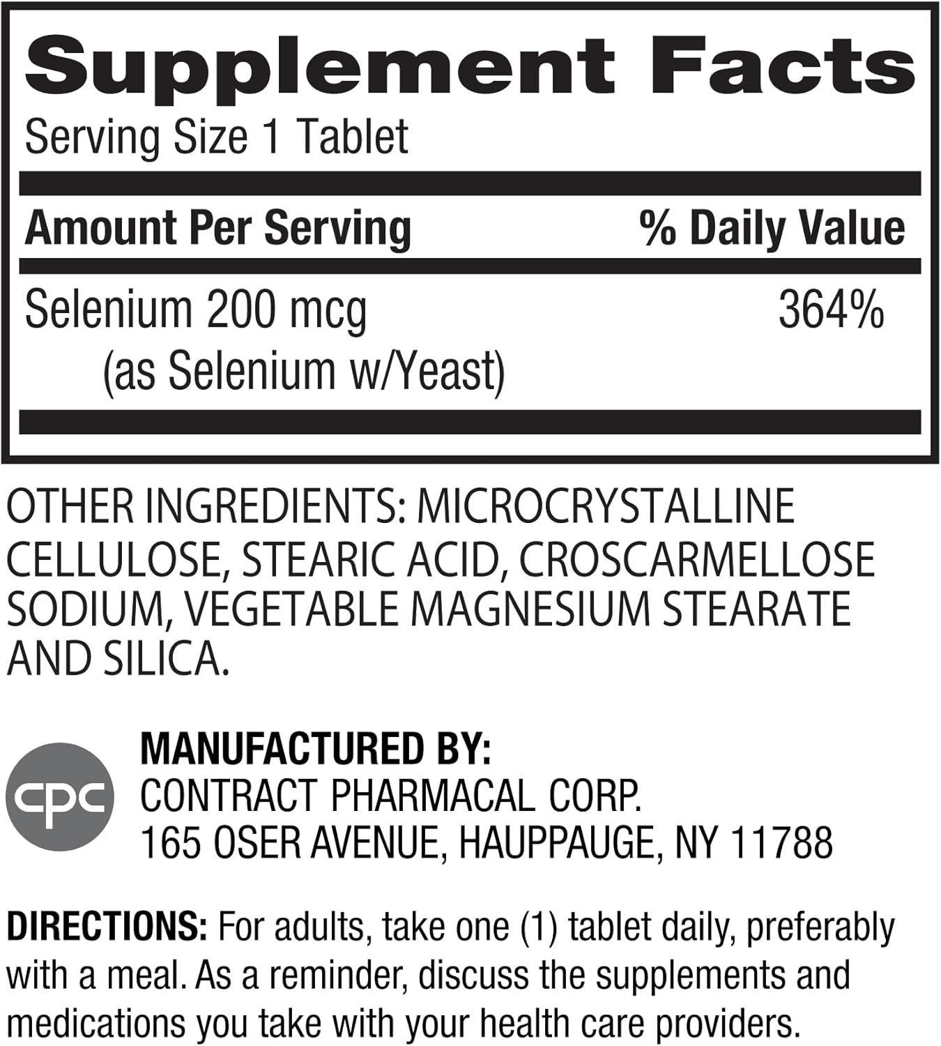 Selenium 200 mcg Supplement for Antioxidant Health and Immune Support - 100 Tablets