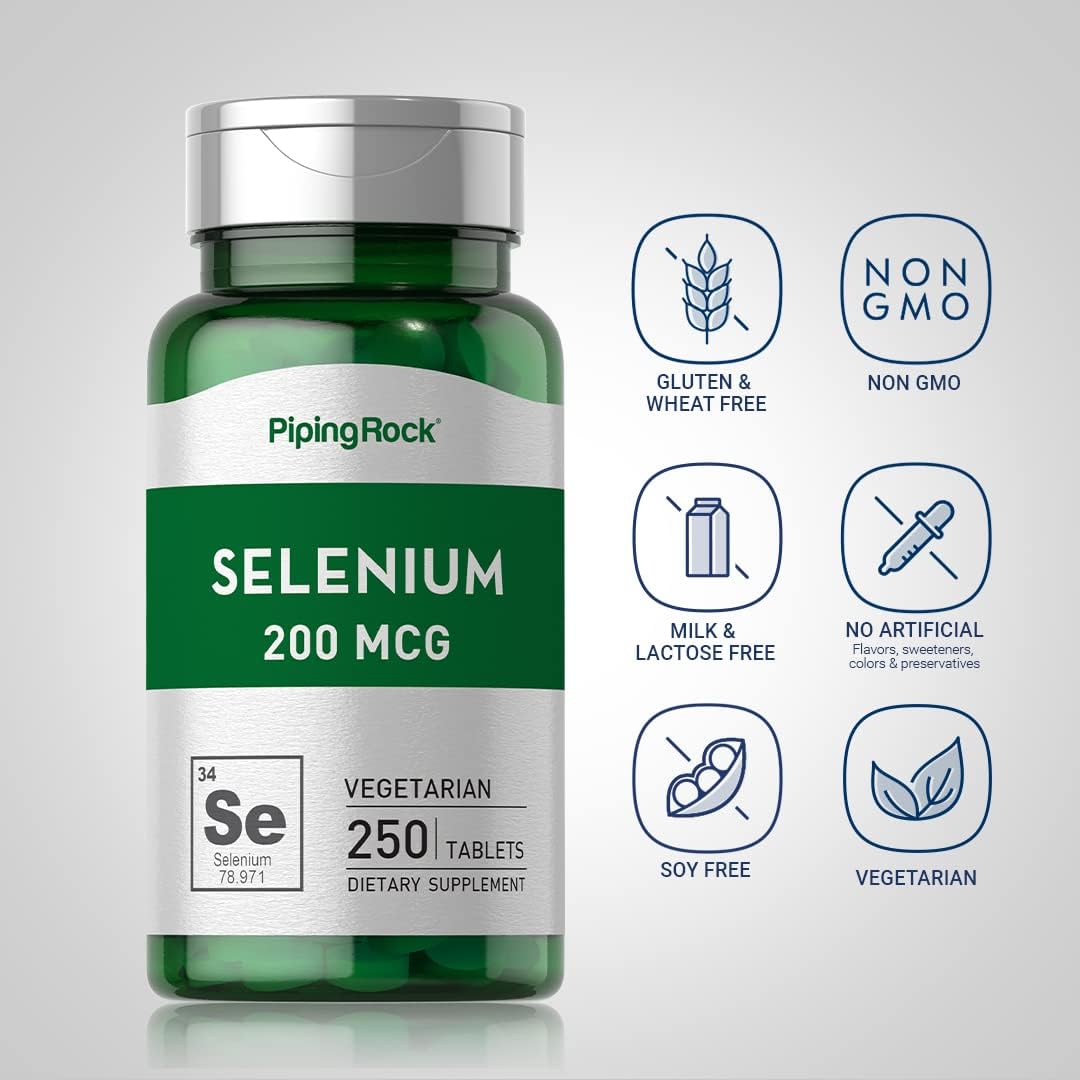 Selenium 200mcg Supplement Tablets - Vegetarian, Non-GMO, Gluten Free | Piping Rock - 250 Count