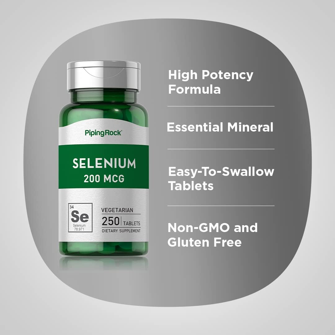 Selenium 200mcg Supplement Tablets - Vegetarian, Non-GMO, Gluten Free | Piping Rock - 250 Count