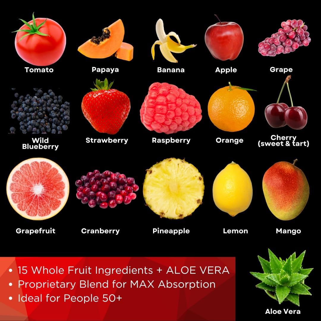 Senior Whole Food Supplement for Men and Women - 90 Fruit Capsules, 90 Veggie Capsules - Enhanced Absorption Formula - Greener Option