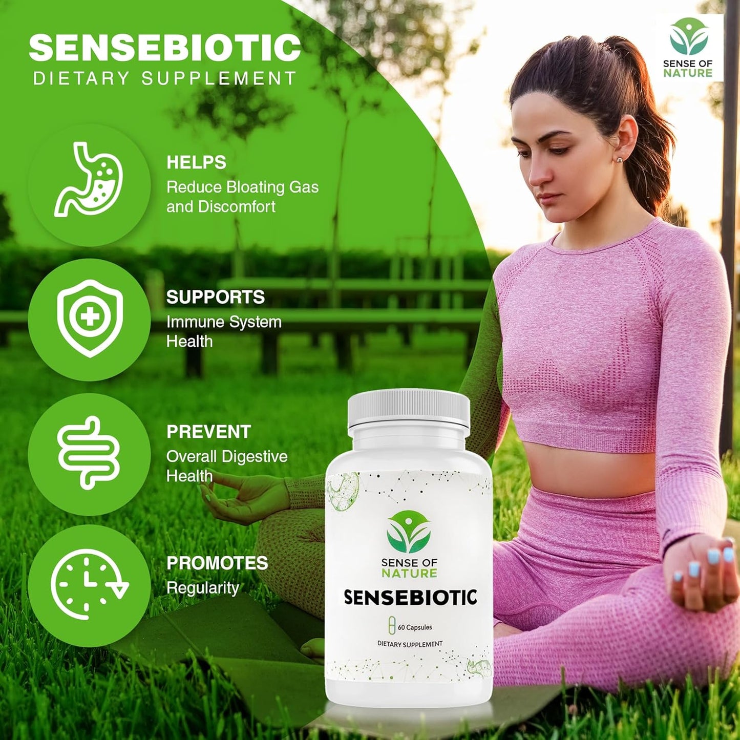 Sense of Nature Sensebiotic Gut Health Probiotics - 20 Billion CFUs for Women and Men - Prebiotic Dietary Supplement - 60 Capsules