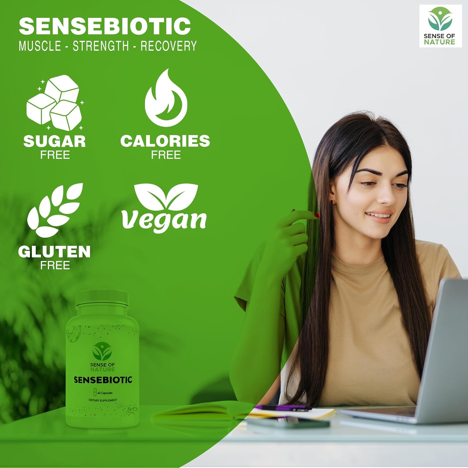 Sense of Nature Sensebiotic Gut Health Probiotics - 20 Billion CFUs for Women and Men - Prebiotic Dietary Supplement - 60 Capsules