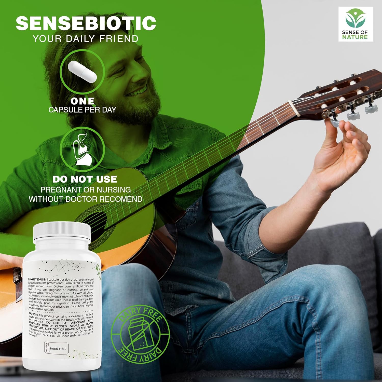 Sense of Nature Sensebiotic Gut Health Probiotics - 20 Billion CFUs for Women and Men - Prebiotic Dietary Supplement - 60 Capsules