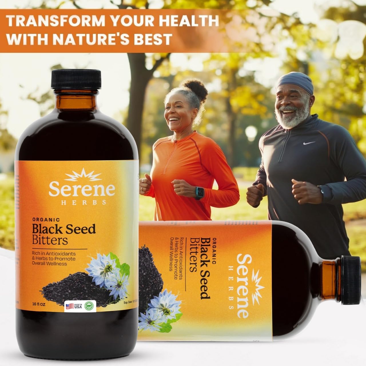 Serene Herbs Black Seed Bitters 16 oz - Immune Support, Joint Health, Digestion, Hair & Skin - Antioxidant Blend with Black Seed, Milk Thistle, Sea Moss, Dandelion Root, Ginger, Cayenne, Moringa