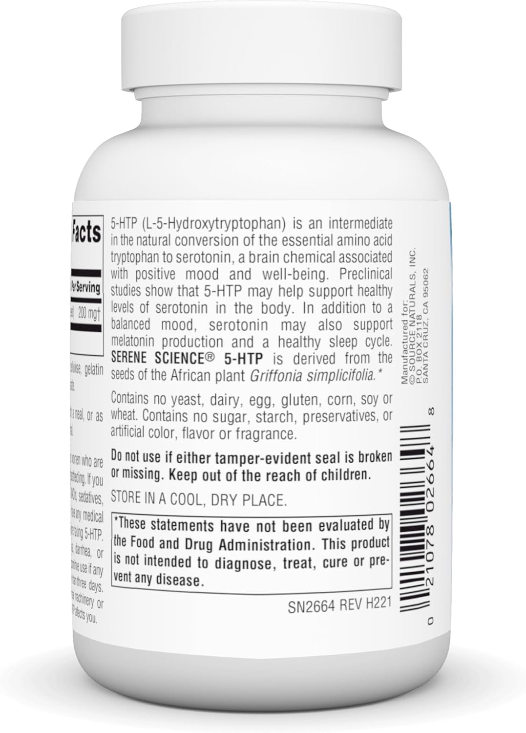 Serene Science 5-HTP Supplement, 200 mg - 120 Capsules, Supports Balanced Mood*, Non-GMO