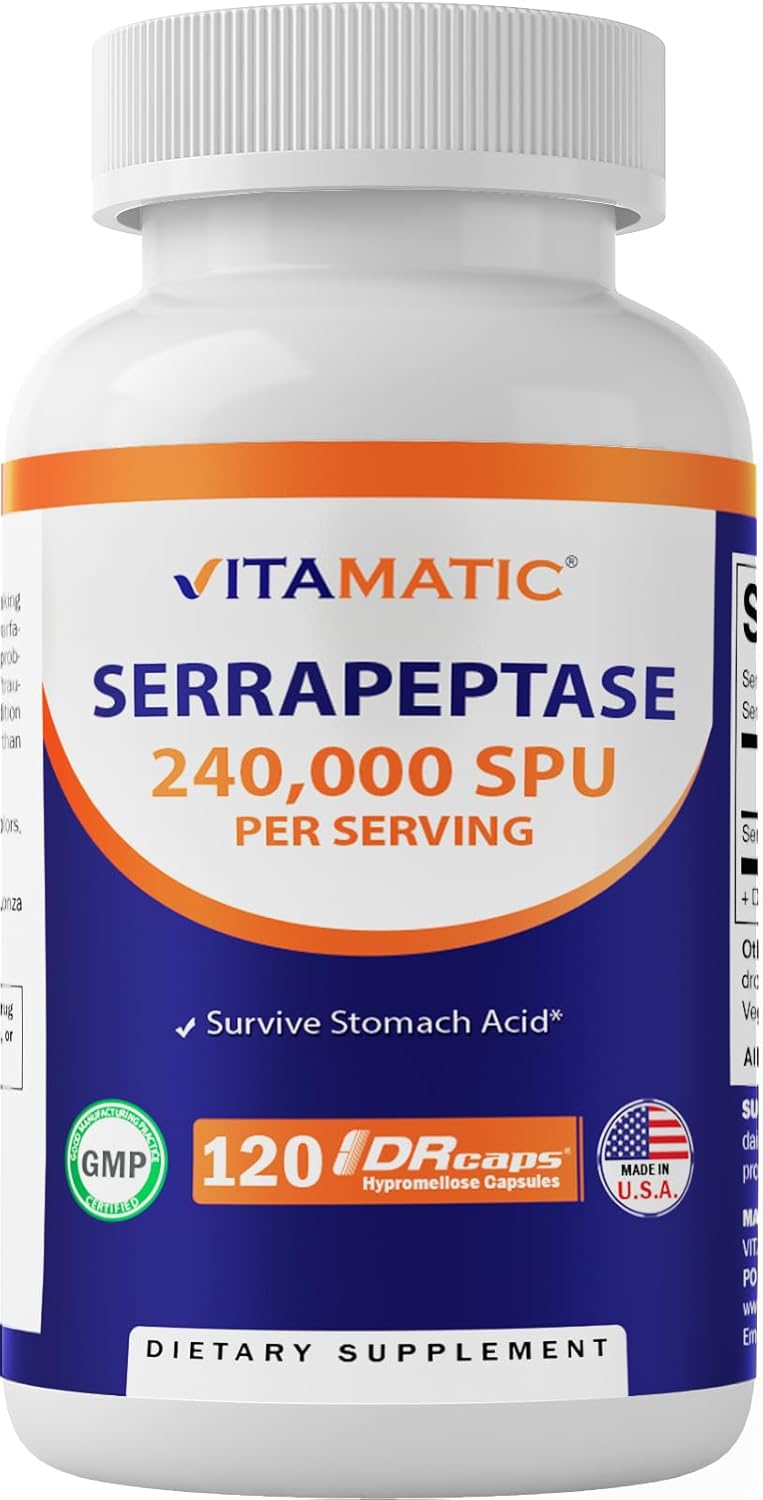 Serrapeptase 240,000 SPU Enteric Coated Capsules, Non-GMO & Gluten Free, Made in USA - 240 Servings (2 Pack)