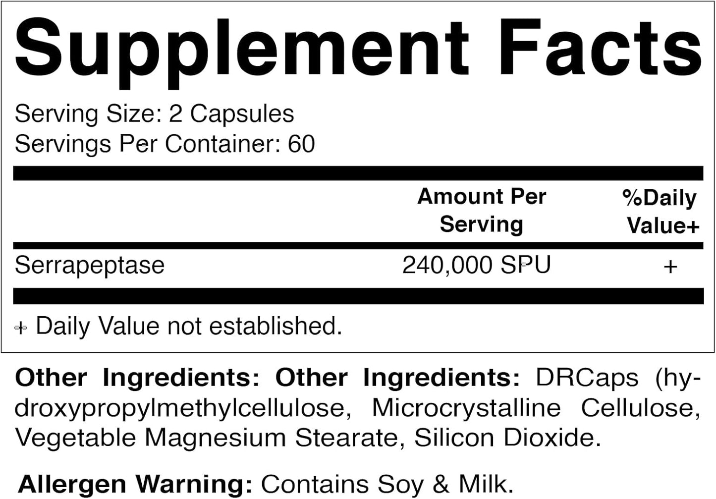 Serrapeptase 240,000 SPU Enteric Coated Capsules, Non-GMO & Gluten Free, Made in USA - 240 Servings (2 Pack)