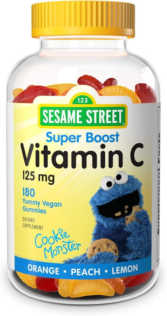 Sesame Street Vitamin C Gummies for Kids - 180 Gummies, 125mg each, 6 Month Supply, Immune Boost