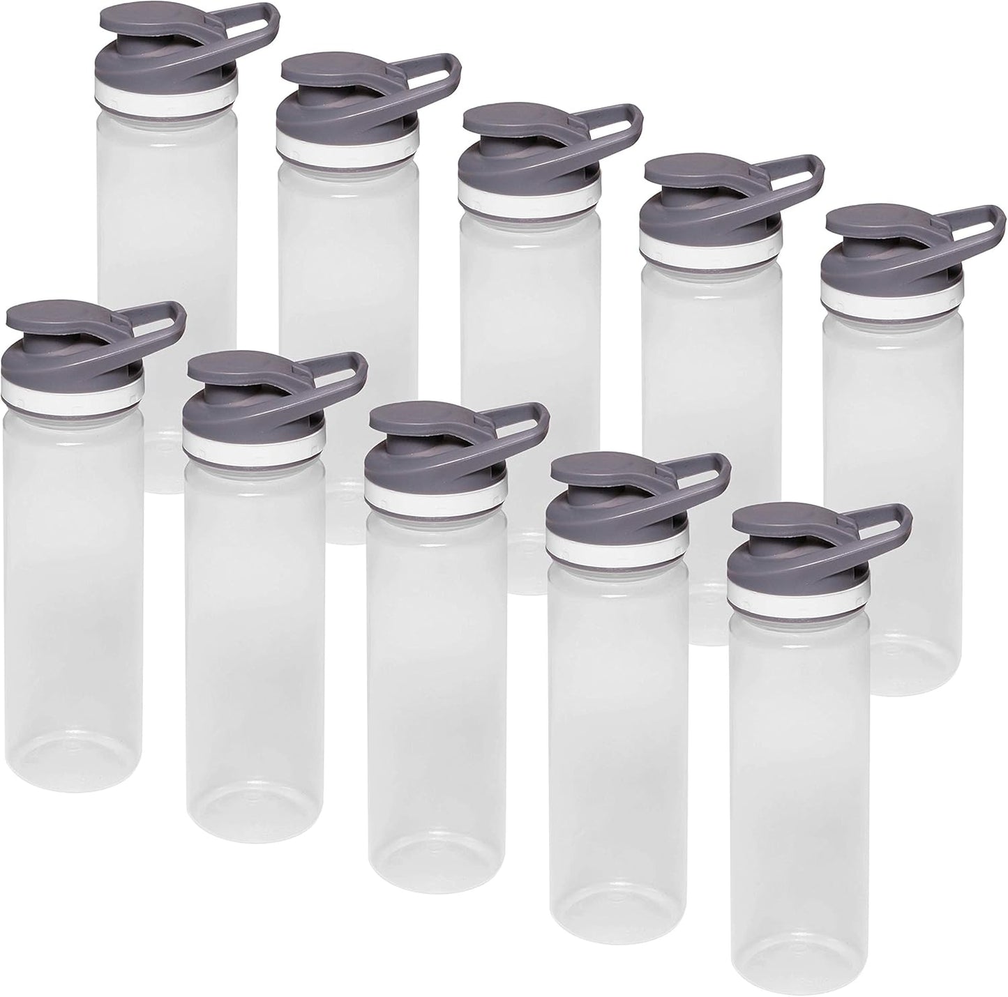 Set of 10 Sports Water Bottles 22 oz - Bulk Pack Promo Deal - Leakproof, Reusable, Clear with Lids