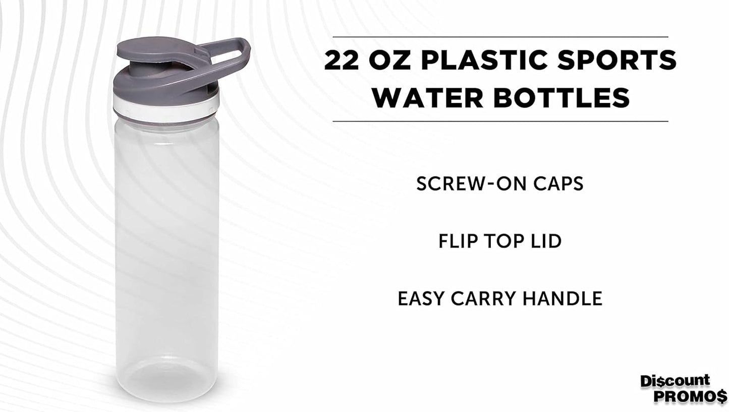 Set of 10 Sports Water Bottles 22 oz - Bulk Pack Promo Deal - Leakproof, Reusable, Clear with Lids