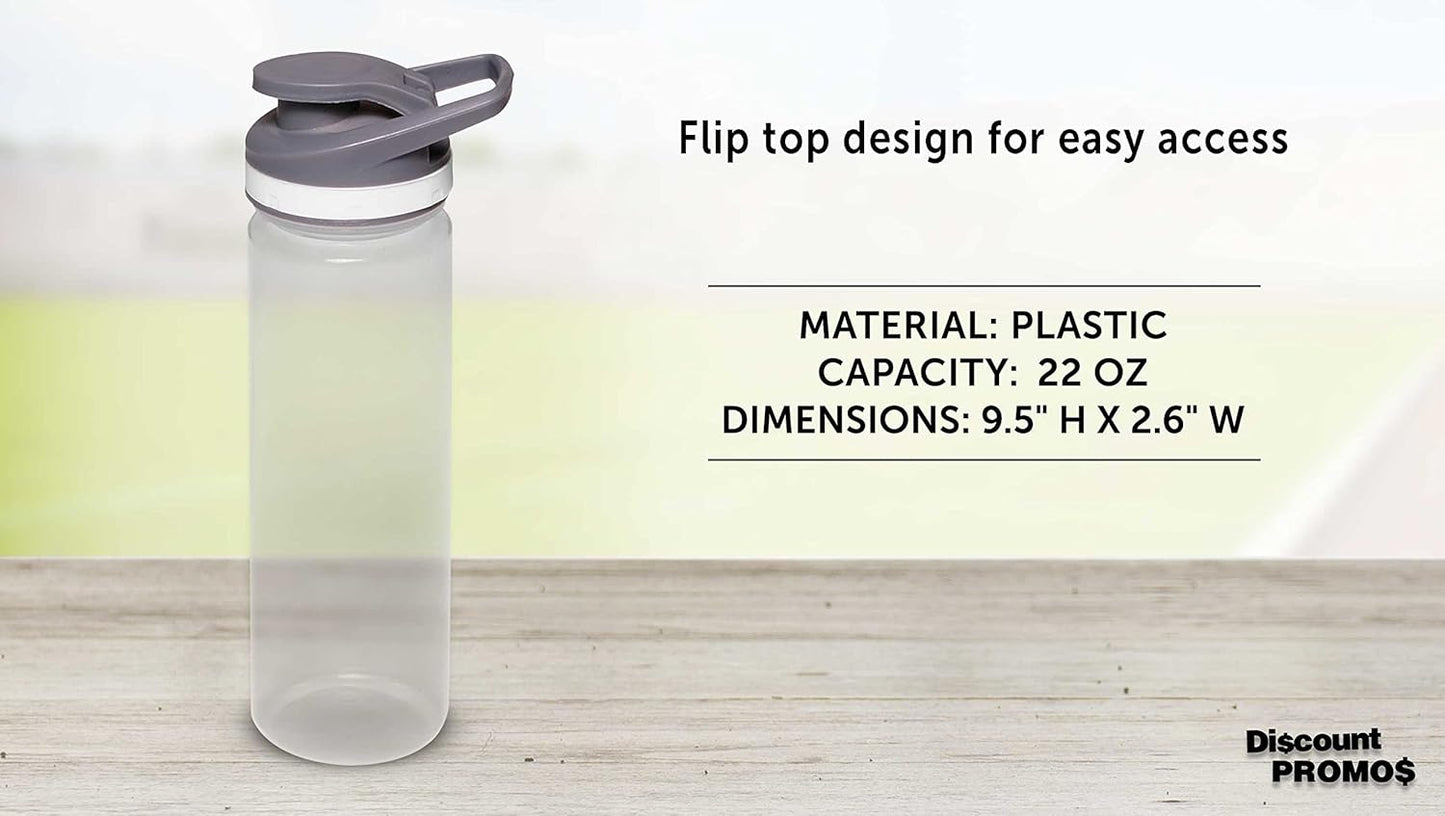Set of 10 Sports Water Bottles 22 oz - Bulk Pack Promo Deal - Leakproof, Reusable, Clear with Lids