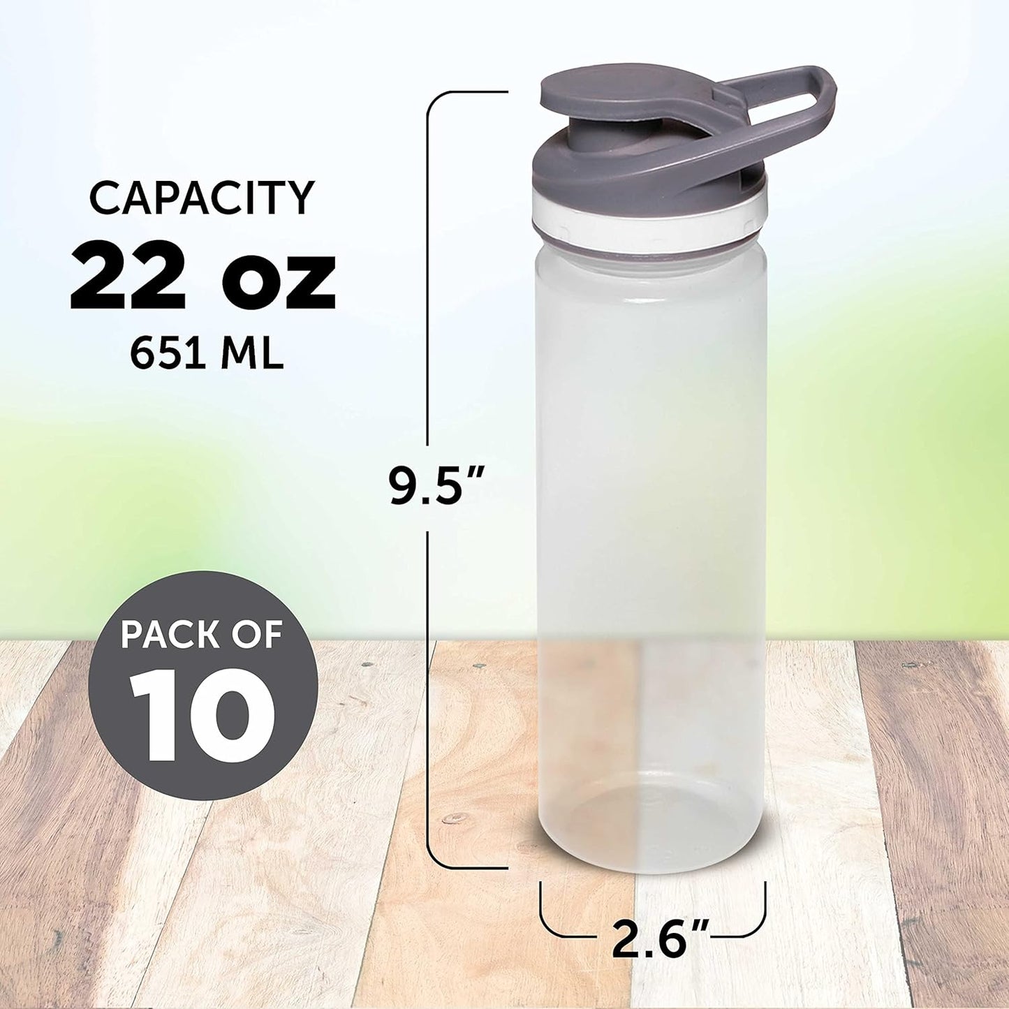 Set of 10 Sports Water Bottles 22 oz - Bulk Pack Promo Deal - Leakproof, Reusable, Clear with Lids
