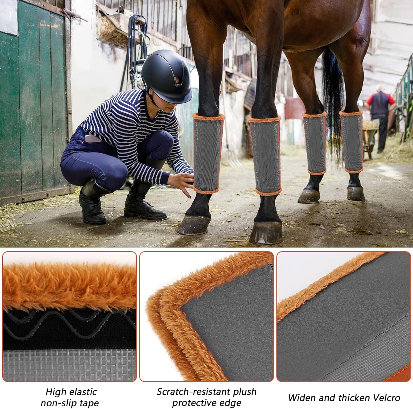 Set of 4 Horse Fly Boots for Comfortable Protection - Equine Fly Leg Wraps & Shoo Fly Leggings for Horses