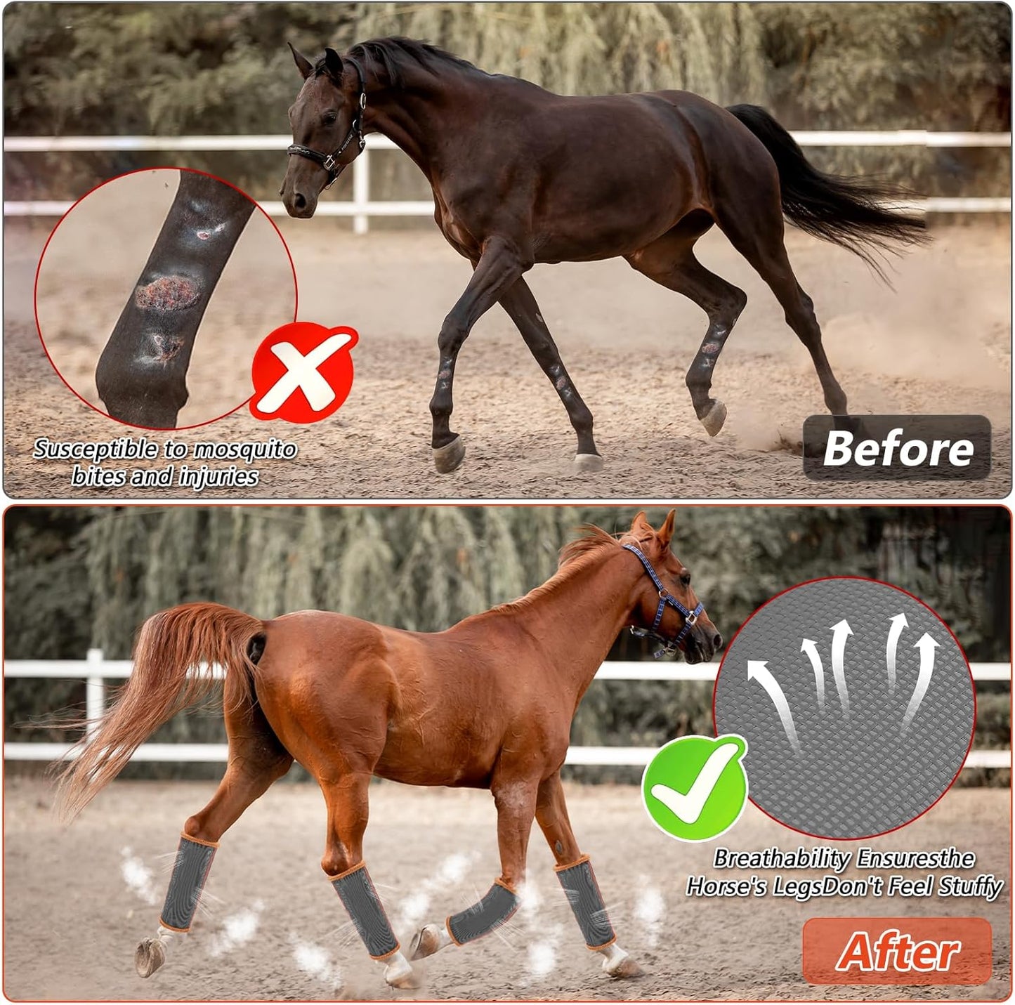 Set of 4 Horse Fly Boots for Comfortable Protection - Equine Fly Leg Wraps & Shoo Fly Leggings for Horses
