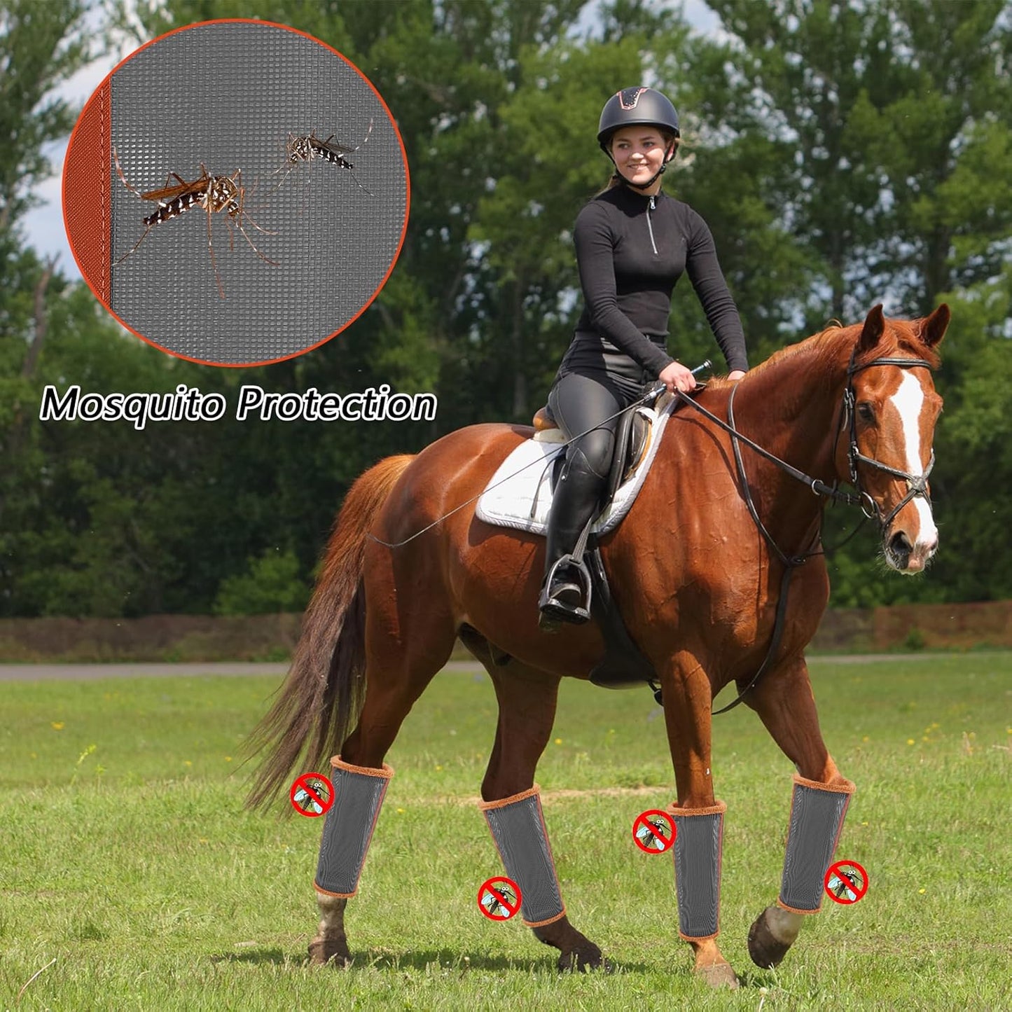 Set of 4 Horse Fly Boots for Comfortable Protection - Equine Fly Leg Wraps & Shoo Fly Leggings for Horses