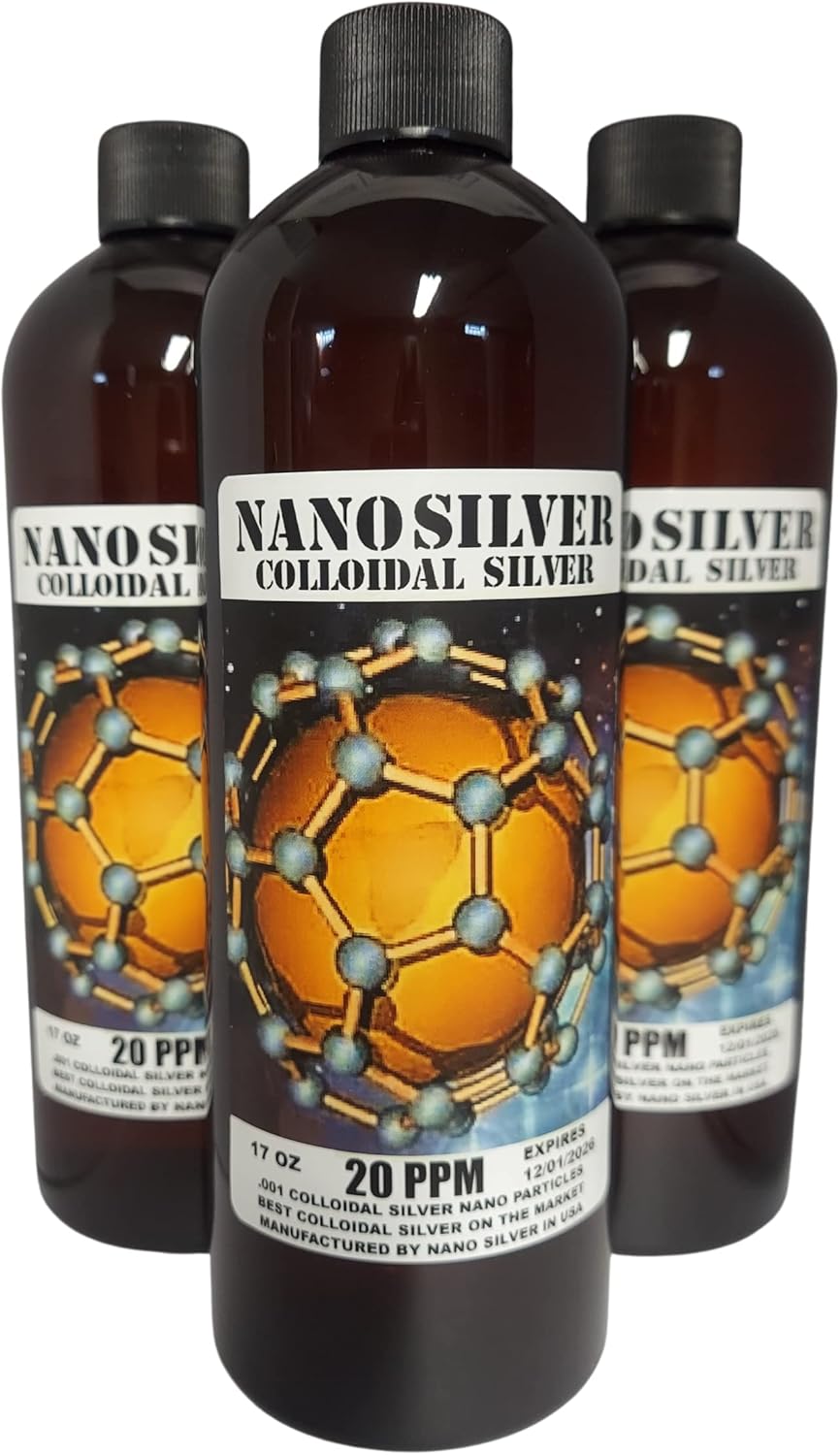 Set of Four 17 Oz Bottles of Nano Silver Colloidal Liquid - 68 Oz Total - 20 Ppm Mineral Supplement