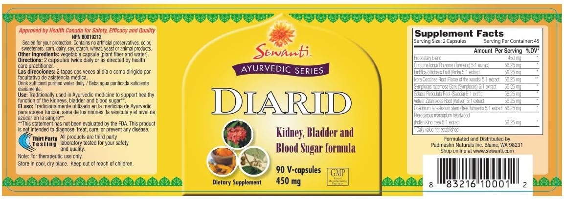 Sewanti Ayurvedic Diarid Capsules - 90 V Capsules with 5:1 Extract of Curcuma Longa, Salacia, Tree Turmeric, Indian Kino Tree