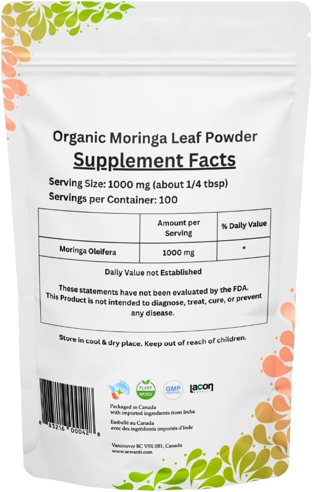 Sewanti Organic Moringa Powder 200g - Rich in Essential Nutrients and Antioxidants for Health Support