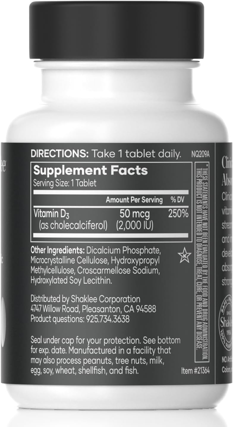 Shaklee Vita-D3® 2,000 IU - Supports Bone, Heart, and Immune Health | High-Potency Vitamin D3 for Overall Wellness | 90 Tablets