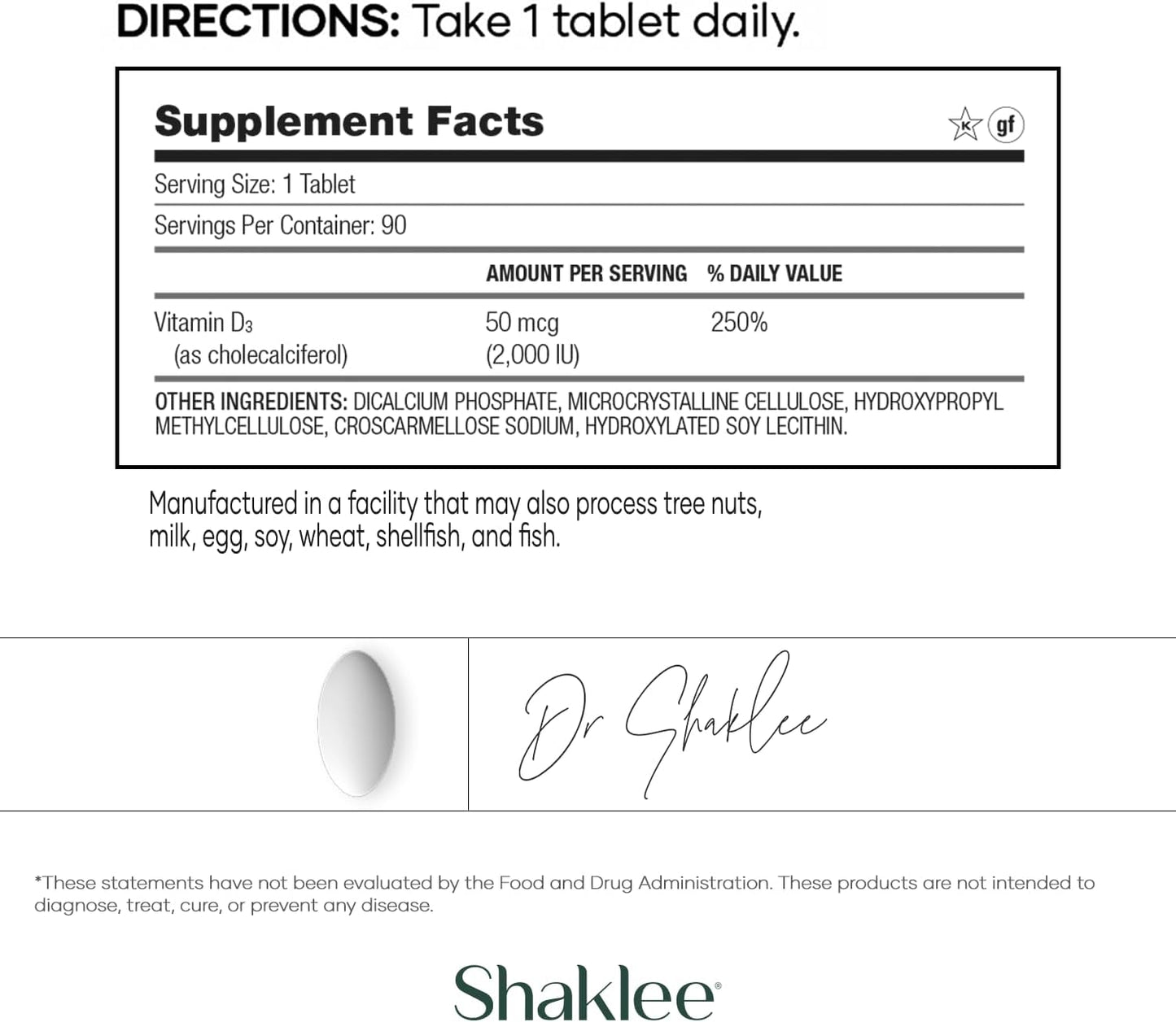 Shaklee Vita-D3® 2,000 IU - Supports Bone, Heart, and Immune Health | High-Potency Vitamin D3 for Overall Wellness | 90 Tablets