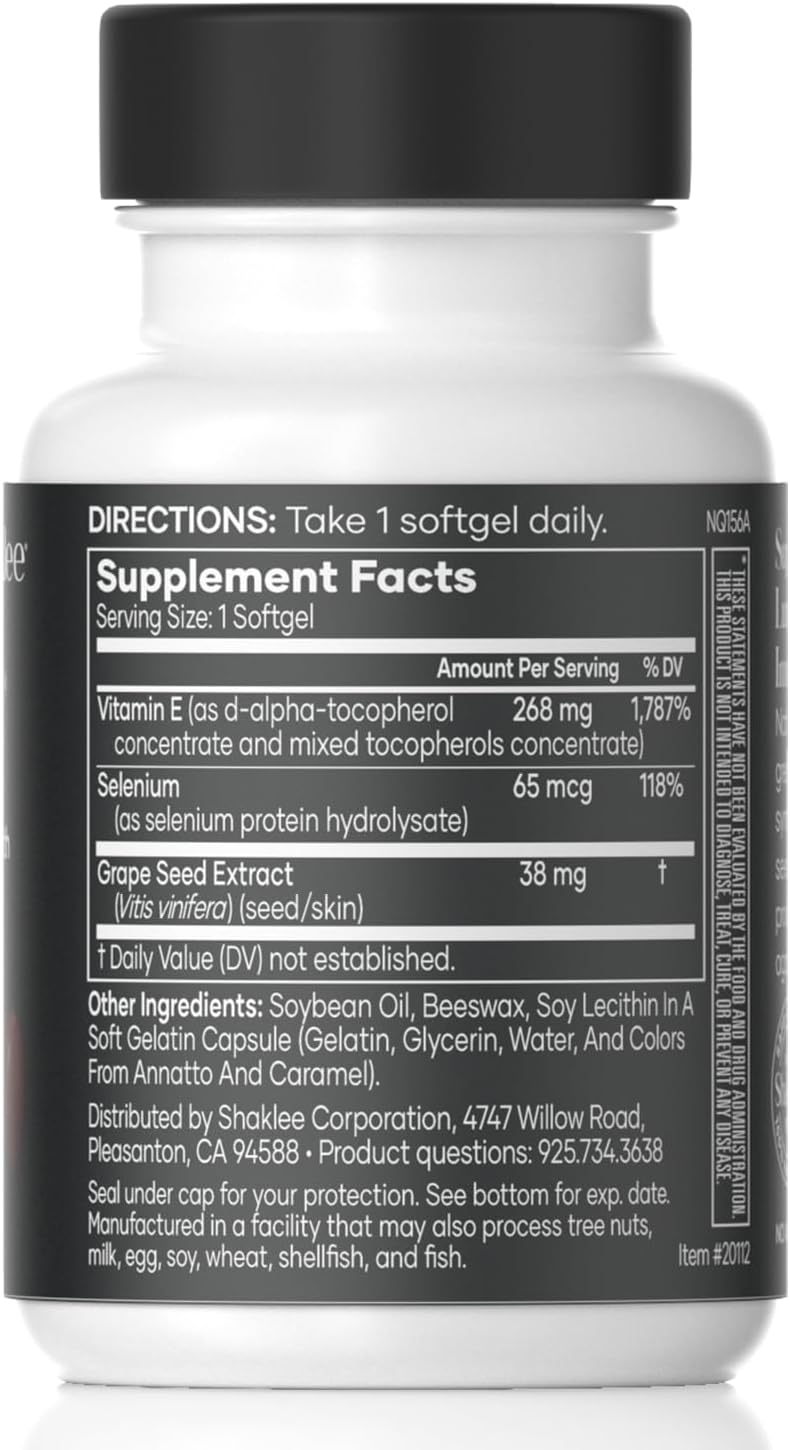 Shaklee Vita-E® 400 IU Tablets with Selenium and Grape Seed Extract - Heart, Brain, and Prostate Health Support - 90 Softgels
