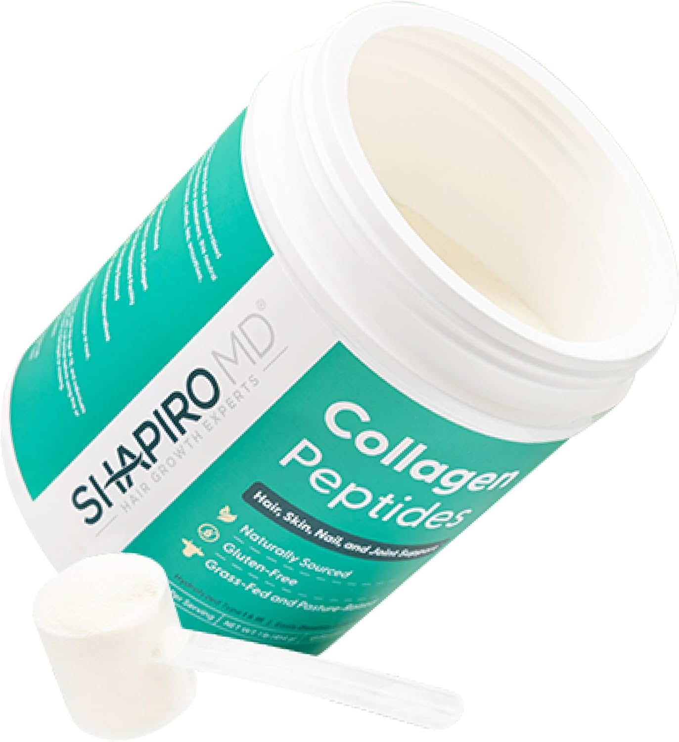 Shapiro MD Hair Growth Collagen Peptides Powder - 16 oz Supplement for Hair, Skin, Nails, and Joints - Hydrolyzed Types I & III - 11g Collagen - Easy Absorption