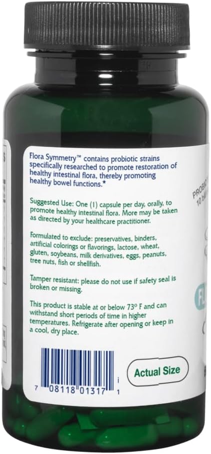 Shelf Stable Probiotic Supplement for Men and Women - Vitanica Flora Symmetry, 60 Capsules, Vegan, Non-GMO, Dr Formulated