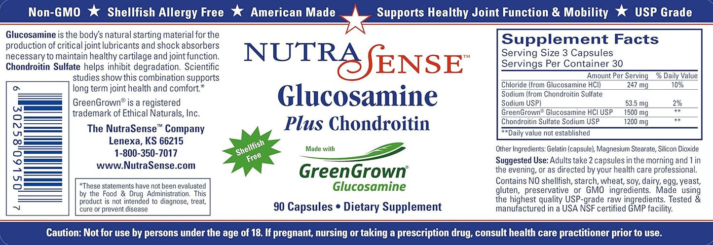 Shellfish-Free Glucosamine Chondroitin Capsules for Healthy Joints & Cartilage - 90ct, 500/400mg