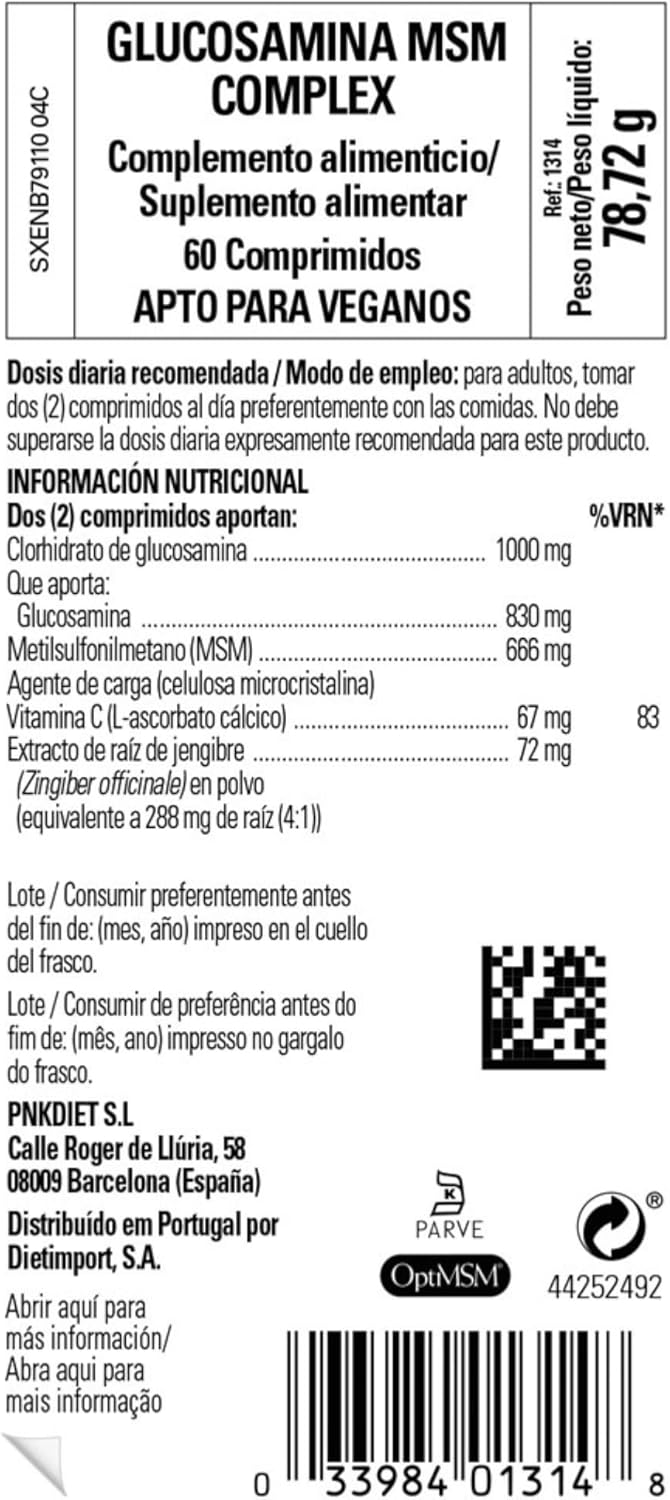 Shellfish-Free Glucosamine Chondroitin MSM Tablets for Healthy Joints and Comfortable Movement - 60 Tablets