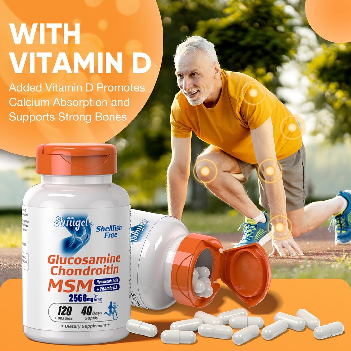 Shellfish-Free Glucosamine Chondroitin MSM + Vitamin D3 Supplement for Joint Support and Flexibility, Non-GMO Formula to Enhance Bone Health and Reduce Inflammation
