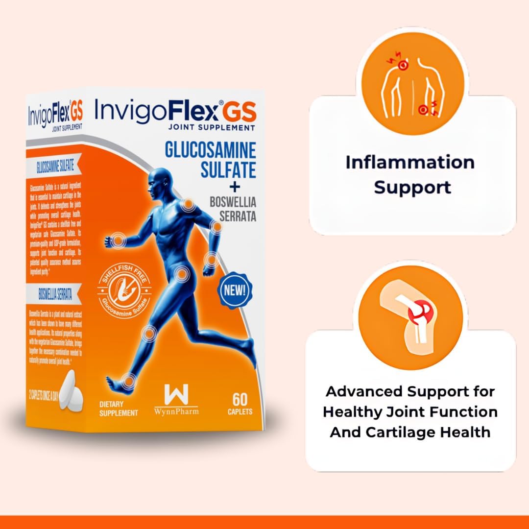 Shellfish Free INVIGOFLEX Glucosamine Sulfate with Boswellia Serrata - Vegetarian Safe Joint Supplement - 3 Pack