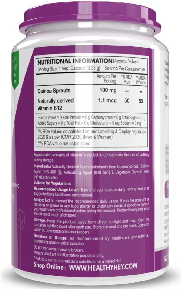 Sheltr Vitamin B12 Supplement - 100% Natural for Immune Support | Non-Synthetic, Chemical-Free | 30 Vegetarian Capsules