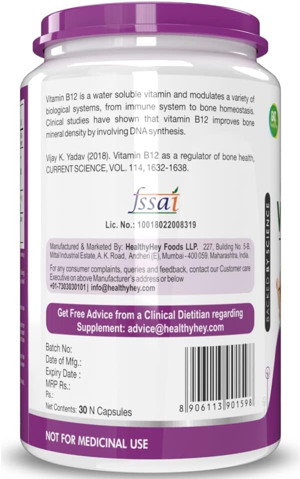 Sheltr Vitamin B12 Supplement - 100% Natural for Immune Support | Non-Synthetic, Chemical-Free | 30 Vegetarian Capsules