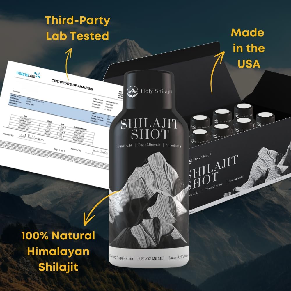 Shilajit Energy Shots: 400mg Pure Shilajit & 3,000mg Fulvic Minerals for Focus & Immune Support - Men & Women - Drinkable & Effective
