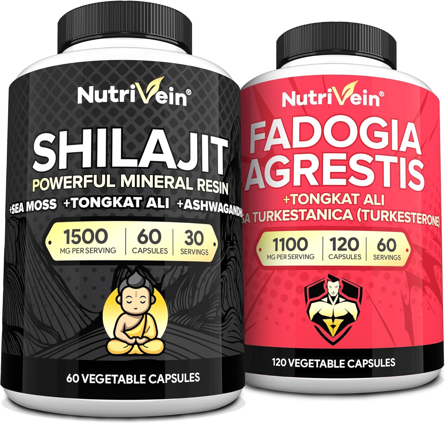 Shilajit & Fadogia Agrestis Supplement Bundle for Performance, Endurance, & Vitality - Nutrivein Premium Capsules for Women and Men