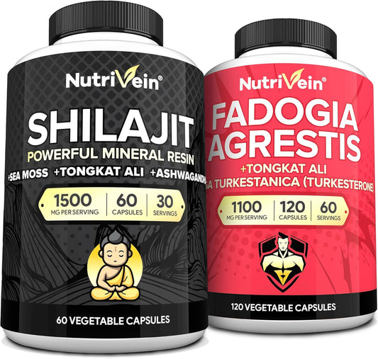 Shilajit & Fadogia Agrestis Supplement Bundle for Performance, Endurance, & Vitality - Nutrivein Premium Capsules for Women and Men