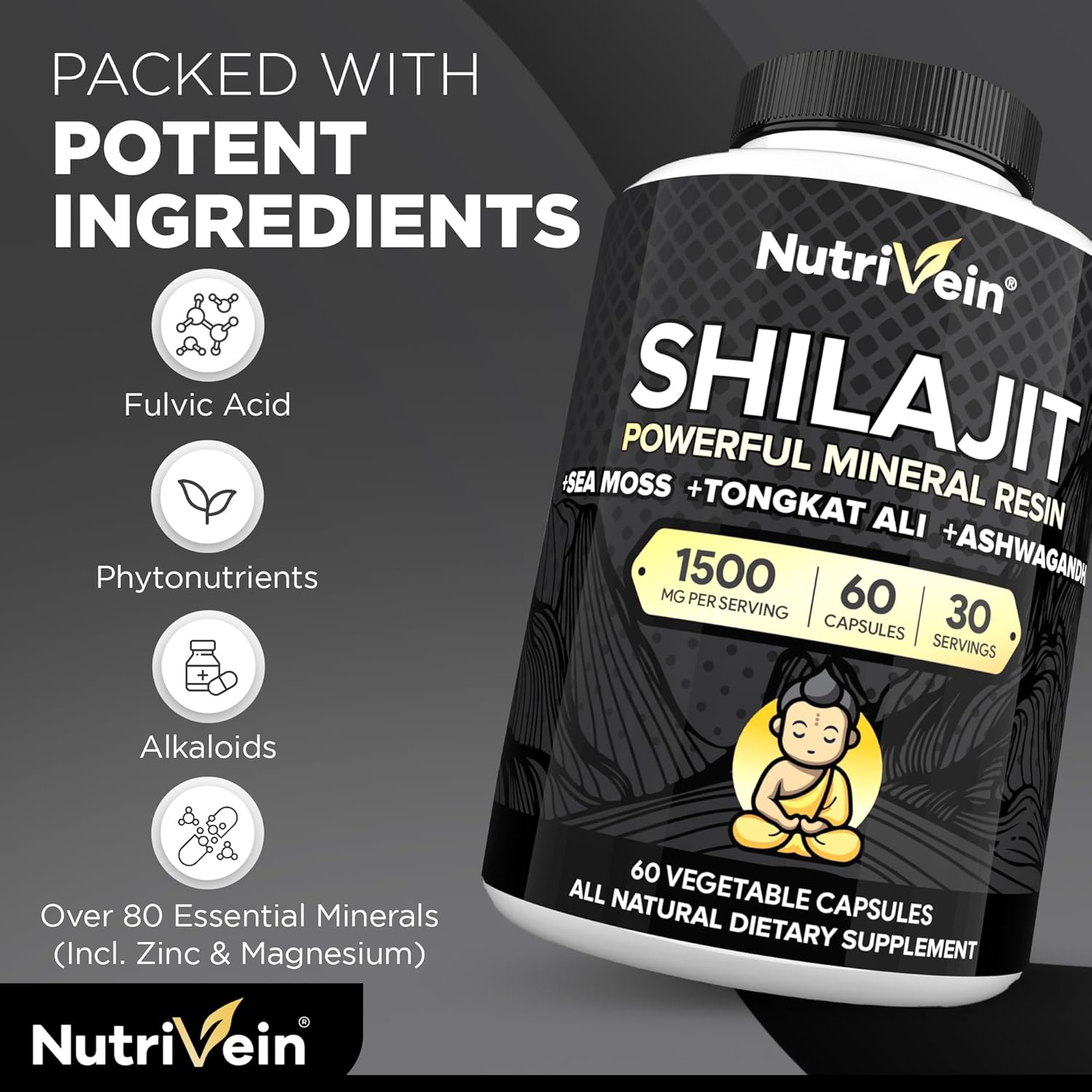 Shilajit & Fadogia Agrestis Supplement Bundle for Performance, Endurance, & Vitality - Nutrivein Premium Capsules for Women and Men