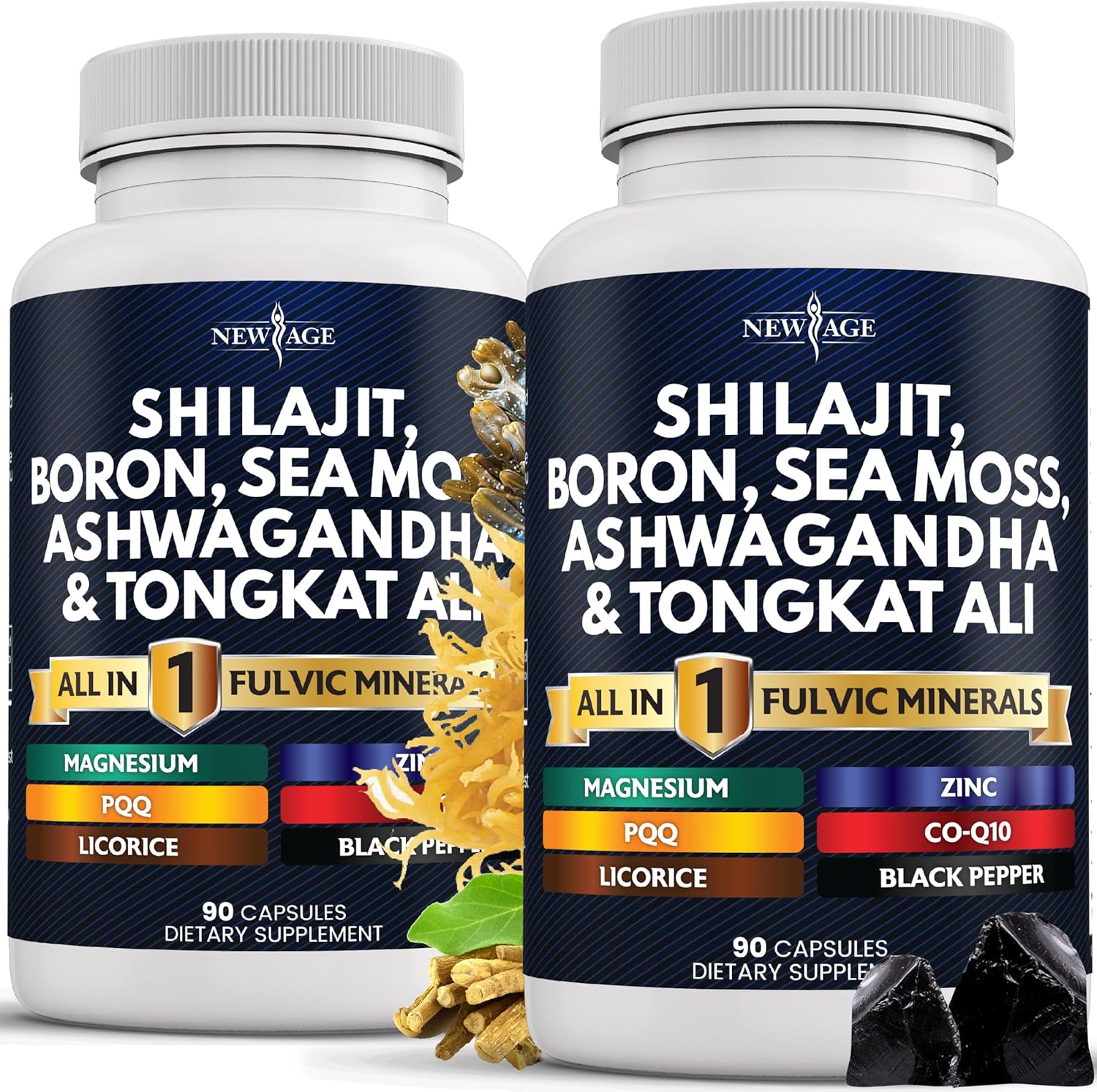 Shilajit Fulvic Acid Capsules with Sea Moss, Ashwagandha, Tongkat Ali, Boron, Magnesium - Men's Supplement - 180 Count (2 Pack)