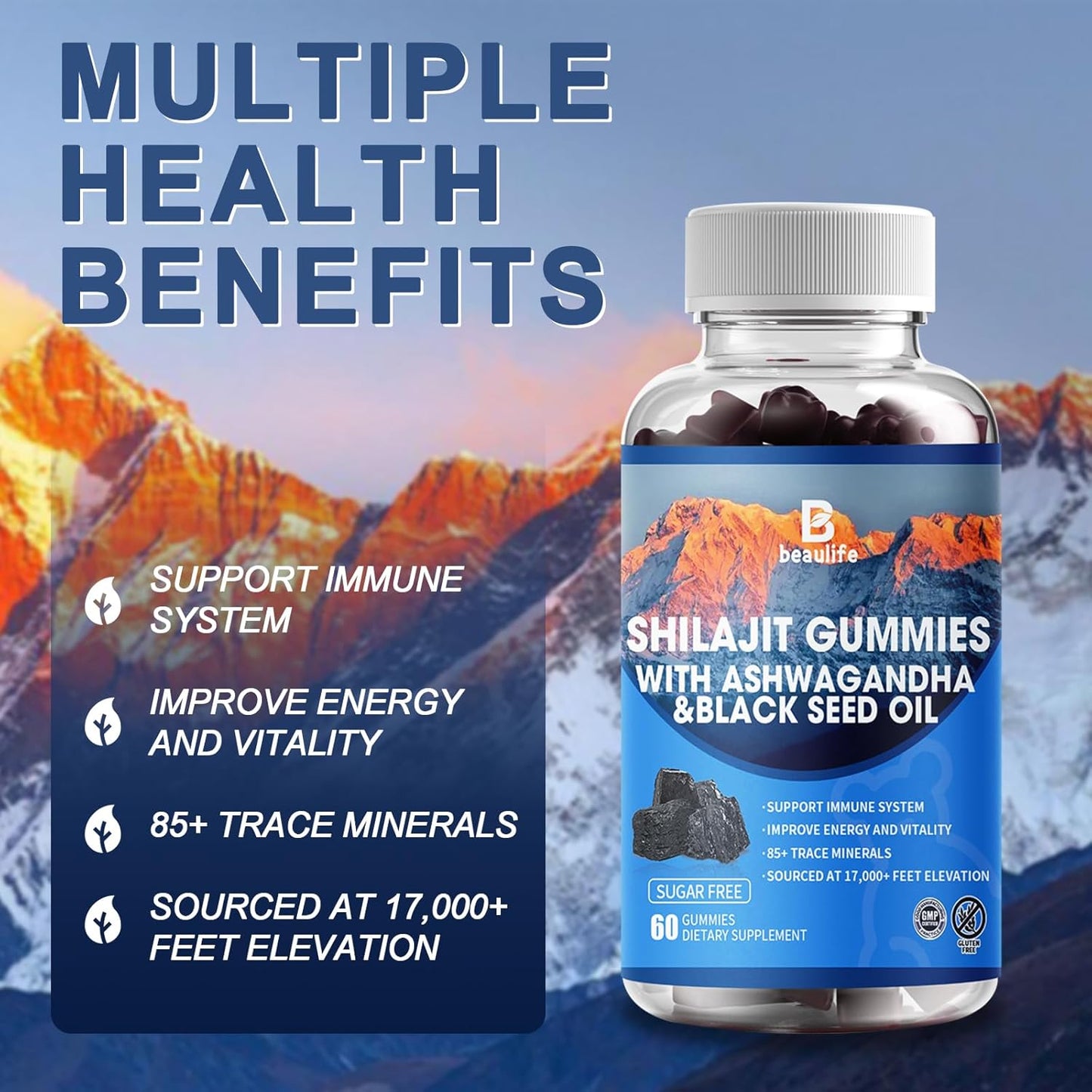 Shilajit Gummies with 85+ Trace Minerals, Fulvic Acid, and Vitamins for Energy and Immune Support