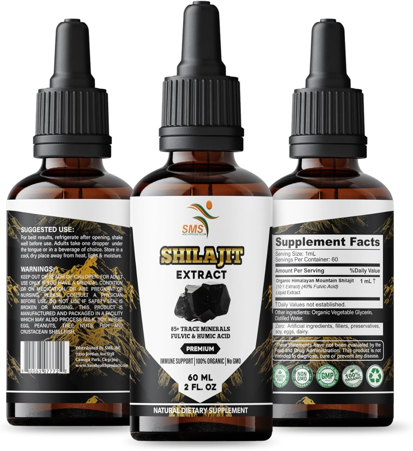 Shilajit Pure Himalayan Drops with 40% Fulvic Acid, High Trace Minerals, No Fillers, Made in USA | Herbal Vegan Supplement